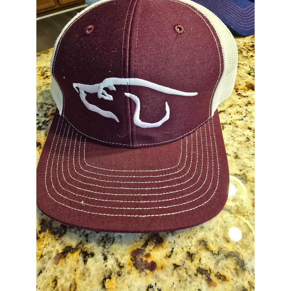 Maroon Mesh Trucker Hat Texas A&M with White Cat‎ Silhouette Embroidered Logo
